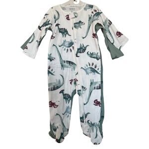 Carters Just One You 9M 2 Pack Dinosaur Cotton Footed Sleepers Green White NWT